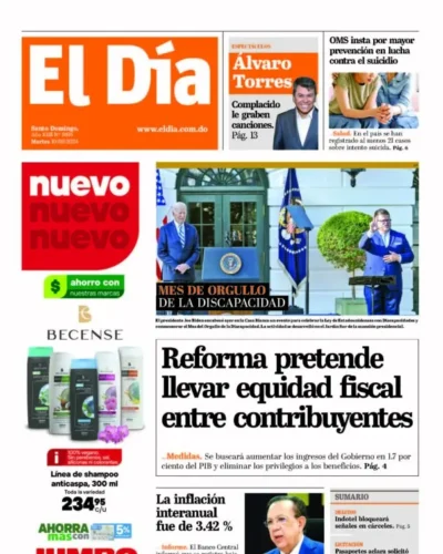 Portada Periódico El Día, Martes 10 Septiembre, 2024