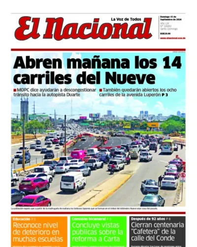 Portada Periódico El Nacional, Domingo 15 Septiembre, 2024