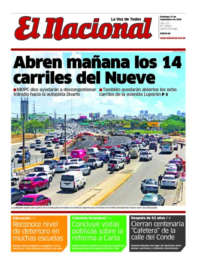 Portada Periódico El Nacional, Domingo 15 Septiembre, 2024