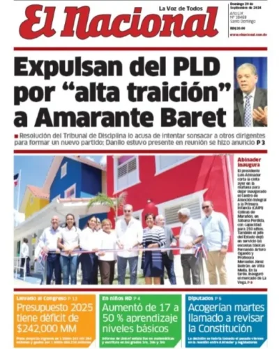 Portada Periódico El Nacional, Domingo 29 Septiembre, 2024