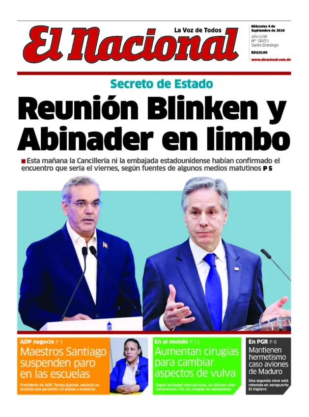 Portada Periódico El Nacional, Miércoles 04 Septiembre, 2024