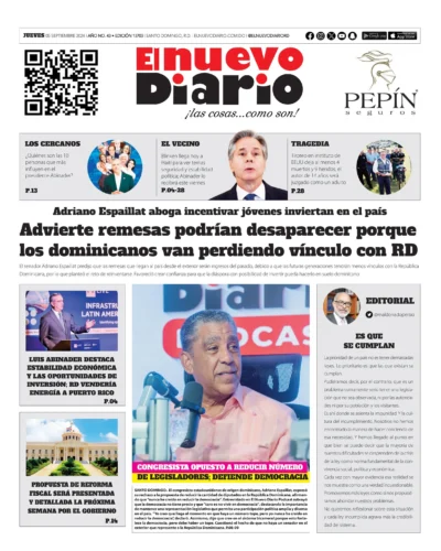 Portada Periódico El Nuevo Diario, Jueves 05 Septiembre, 2024