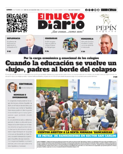 Portada Periódico El Nuevo Diario, Lunes 09 Septiembre, 2024