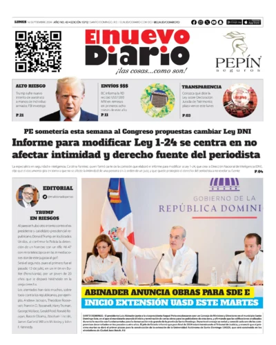 Portada Periódico El Nuevo Diario, Lunes 16 Septiembre, 2024