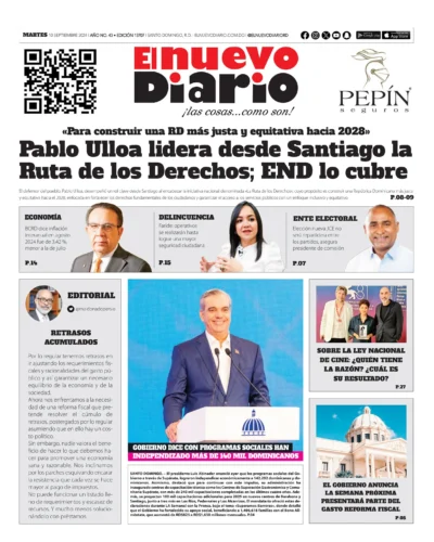 Portada Periódico El Nuevo Diario, Martes 10 Septiembre, 2024