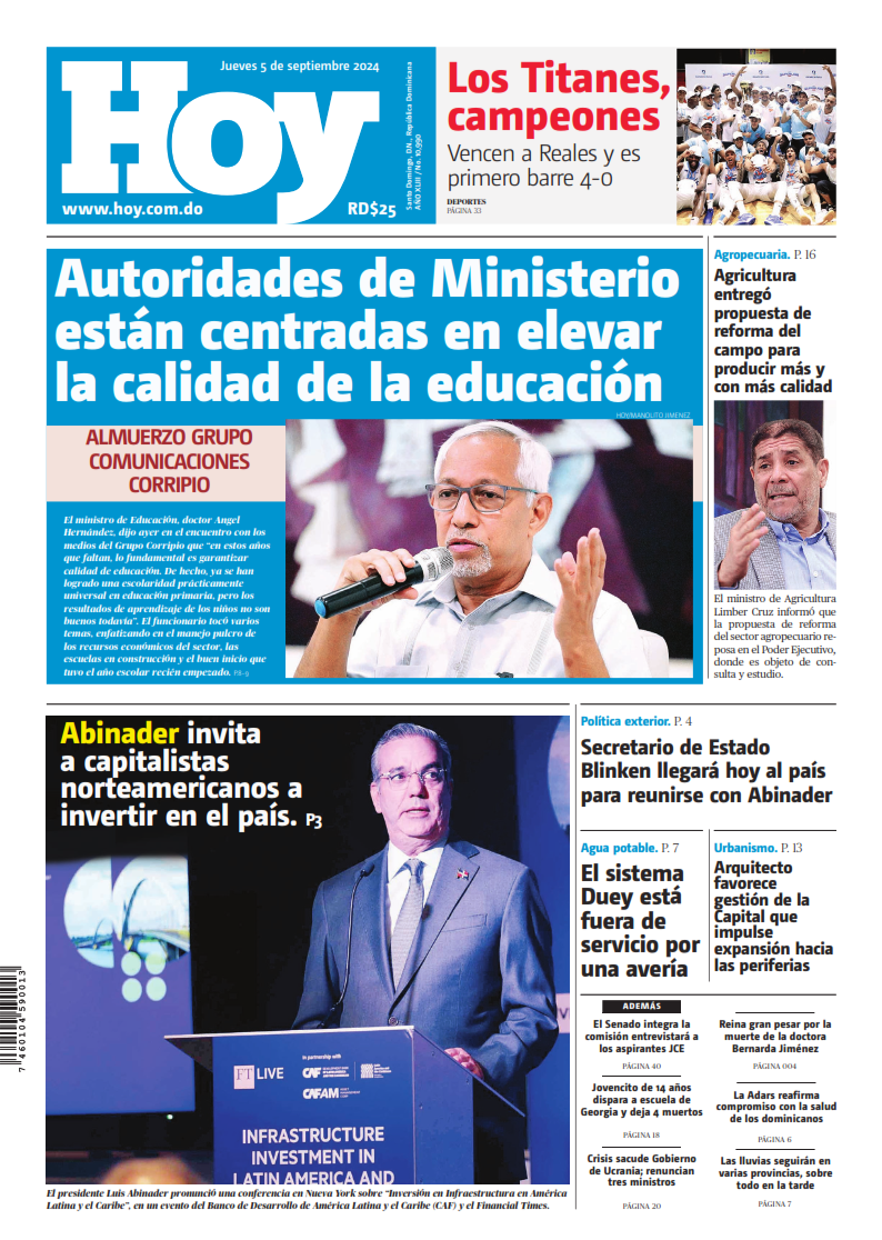 Portada Periódico Hoy, Jueves 05 Septiembre, 2024