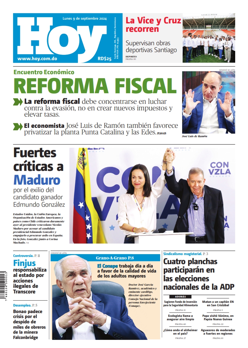 Portada Periódico Hoy, Lunes 09 Septiembre, 2024