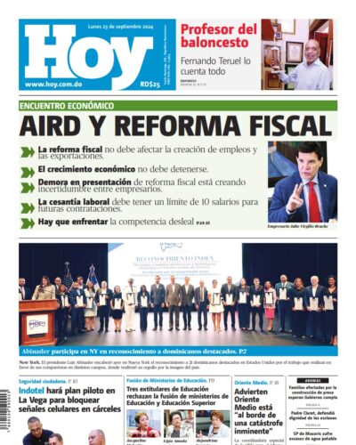 Portada Periódico Hoy, Lunes 23 Septiembre, 2024