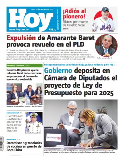 Portada Periódico Hoy, Lunes 30 Septiembre, 2024