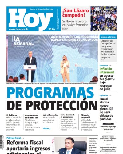 Portada Periódico Hoy, Martes 10 Septiembre, 2024