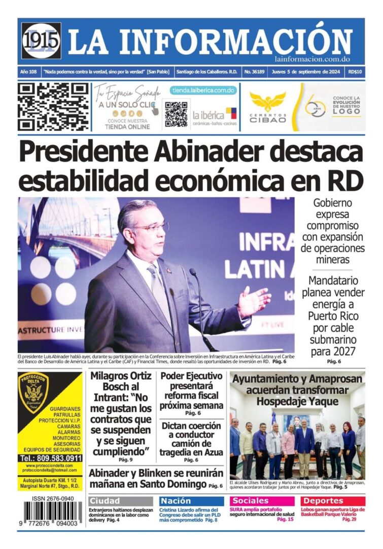 Portada Periódico La Información, Jueves 05 Septiembre, 2024