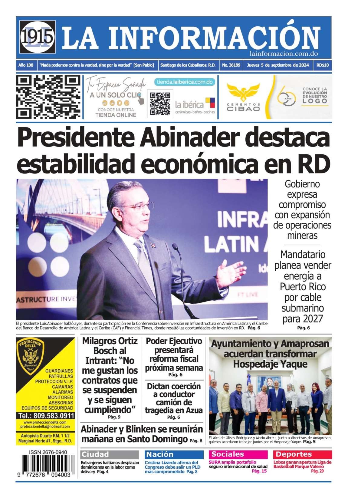 Portada Periódico La Información, Jueves 05 Septiembre, 2024