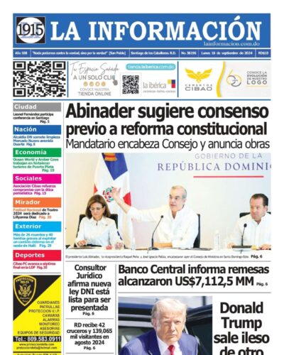 Portada Periódico La Información, Lunes 16 Septiembre, 2024