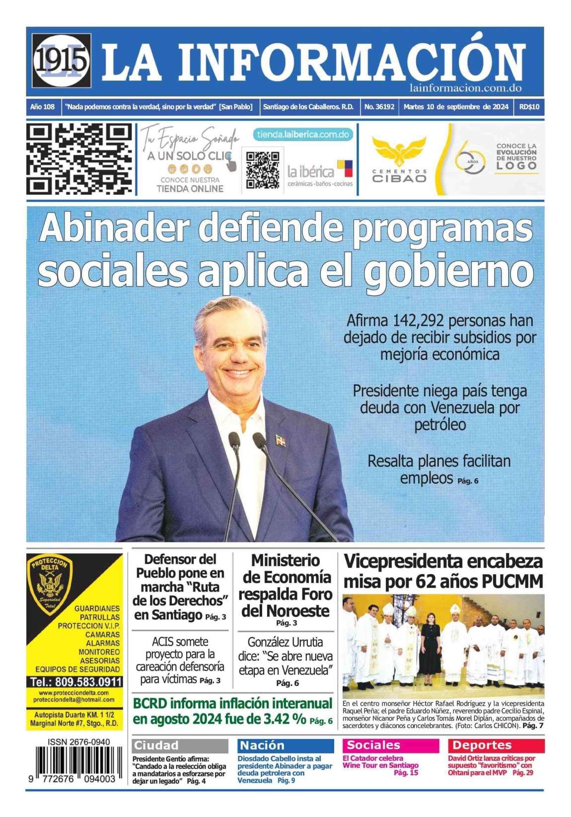 Portada Periódico La Información, Martes 10 Septiembre, 2024