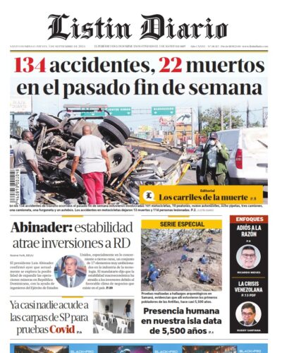 Portada Periódico Listín Diario, Jueves 05 Septiembre, 2024