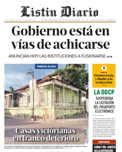 Portada Periódico Listín Diario, Lunes 09 Septiembre, 2024