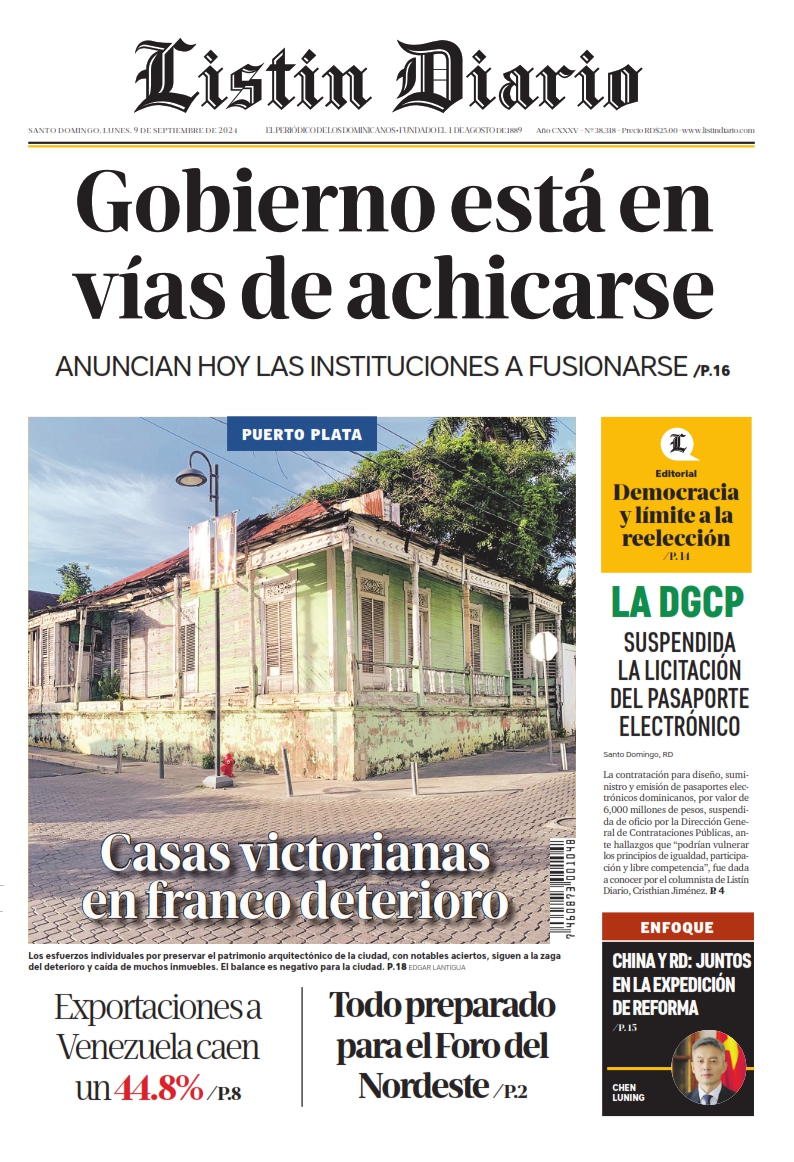 Portada Periódico Listín Diario, Lunes 09 Septiembre, 2024