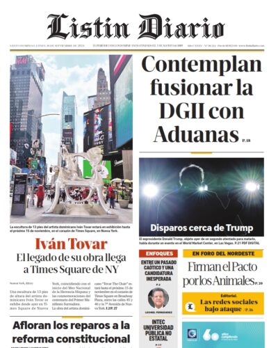 Portada Periódico Listín Diario, Lunes 16 Septiembre, 2024