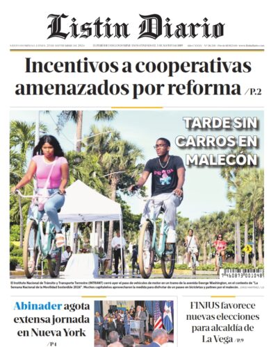 Portada Periódico Listín Diario, Lunes 23 Septiembre, 2024