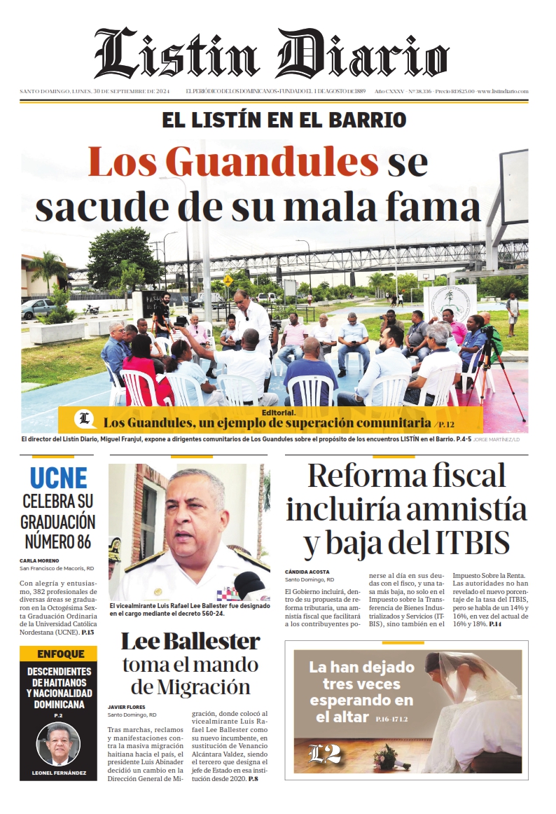 Portada Periódico Listín Diario, Lunes 30 Septiembre, 2024