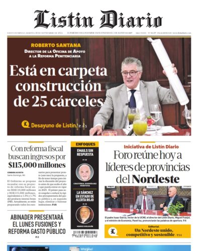 Portada Periódico Listín Diario, Martes 10 Septiembre, 2024