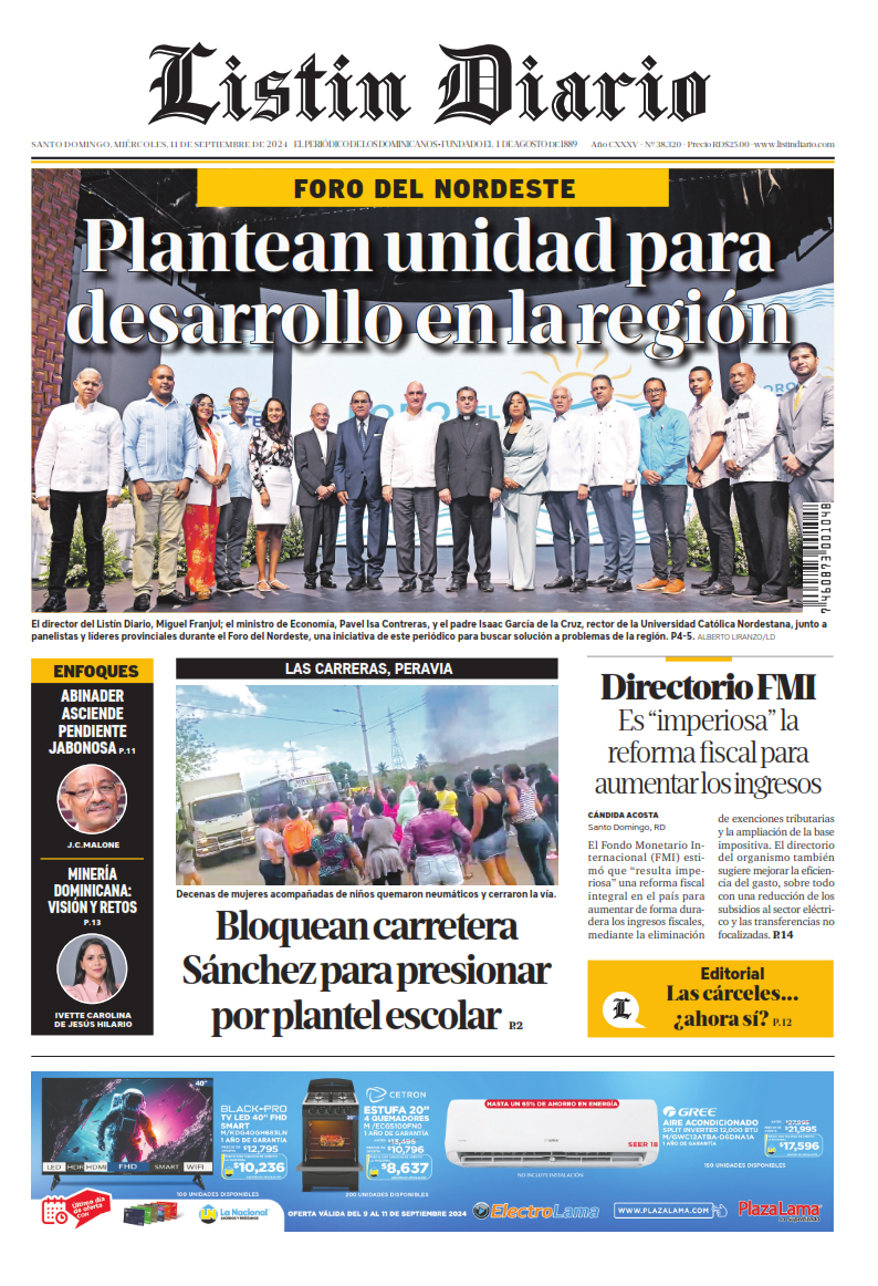 Portada Periódico Listín Diario, Miércoles 11 Septiembre, 2024