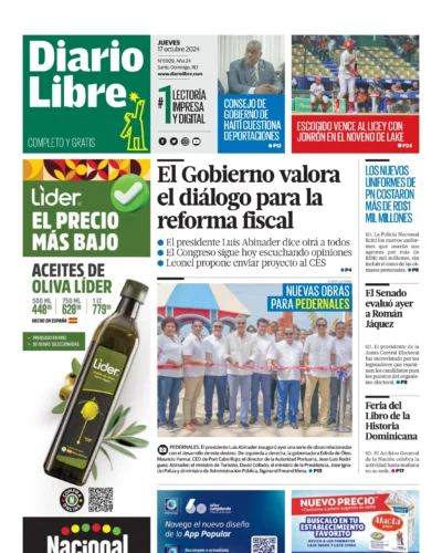 Portada Periódico Diario Libre, Jueves 17 Octubre, 2024