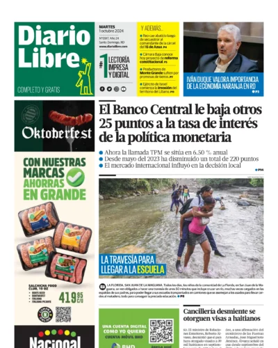 Portada Periódico Diario Libre, Martes 01 Octubre, 2024