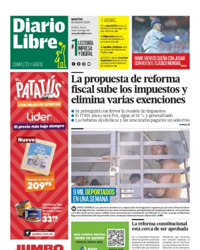 Portada Periódico Diario Libre, Martes 08 Octubre, 2024