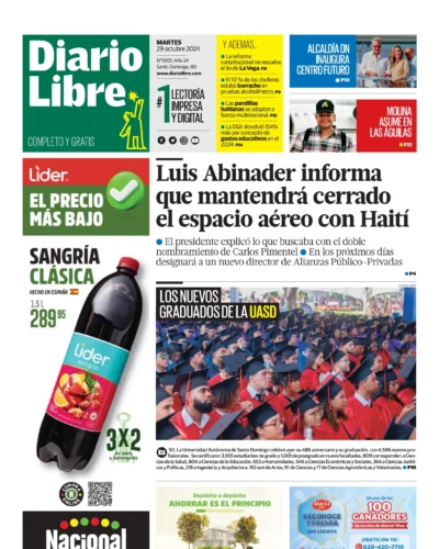 Portada Periódico Diario Libre, Martes 29 Octubre, 2024