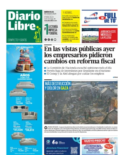 Portada Periódico Diario Libre, Miércoles 16 Octubre, 2024