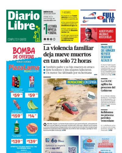 Portada Periódico Diario Libre, Miércoles 30 Octubre, 2024