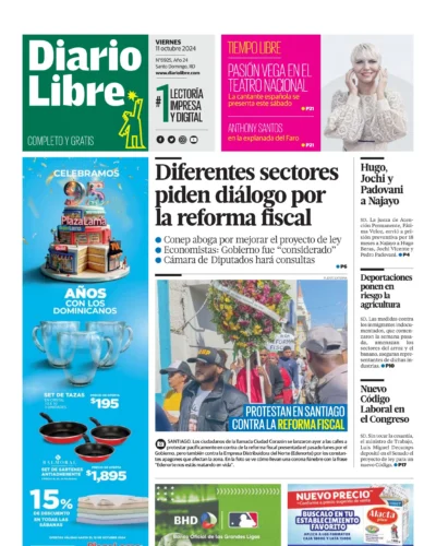 Portada Periódico Diario Libre, Viernes 11 Octubre, 2024