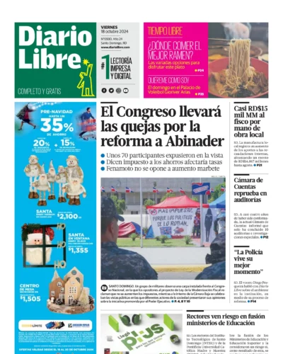 Portada Periódico Diario Libre, Viernes 18 Octubre, 2024