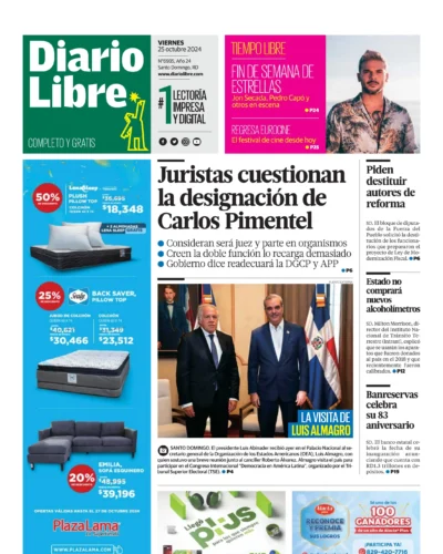 Portada Periódico Diario Libre, Viernes 25 Octubre, 2024