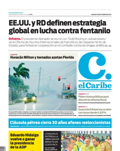 Portada Periódico El Caribe, Jueves 10 Octubre, 2024