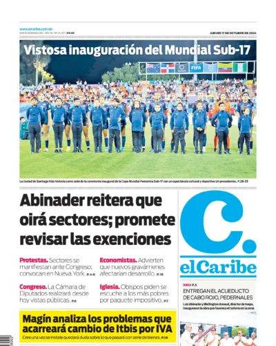 Portada Periódico El Caribe, Jueves 17 Octubre, 2024