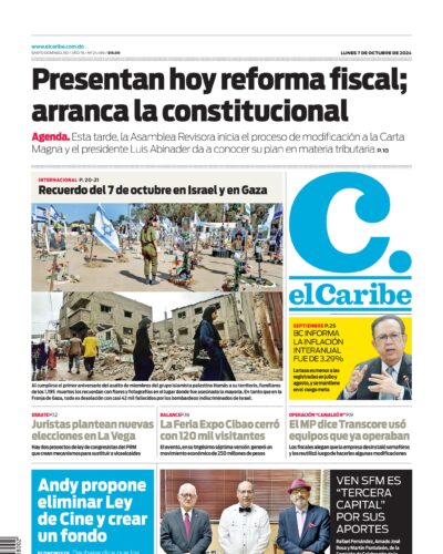 Portada Periódico El Caribe, Lunes 07 Octubre, 2024