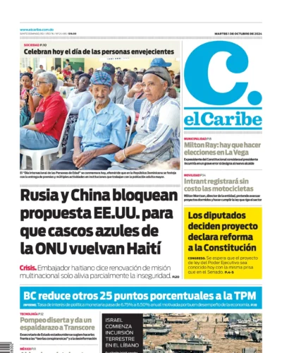 Portada Periódico El Caribe, Martes 01 Octubre, 2024