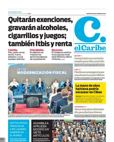 Portada Periódico El Caribe, Martes 08 Octubre, 2024