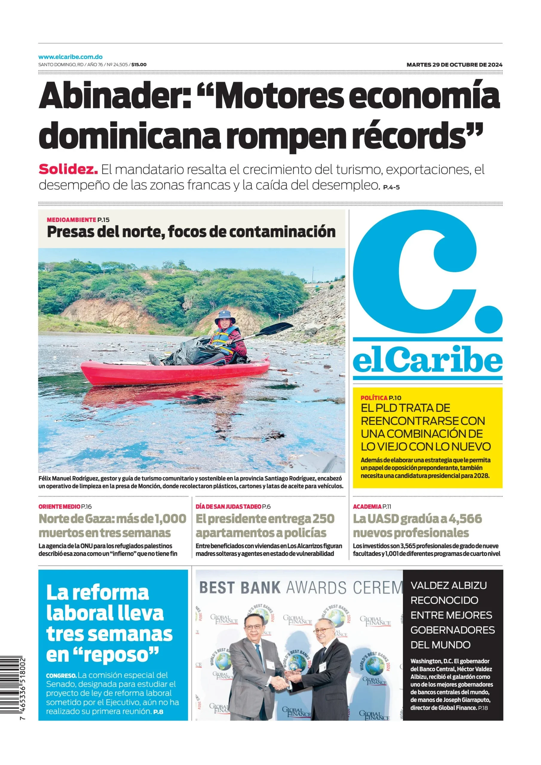 Portada Periódico El Caribe, Martes 29 Octubre, 2024