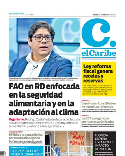 Portada Periódico El Caribe, Miércoles 09 Octubre, 2024