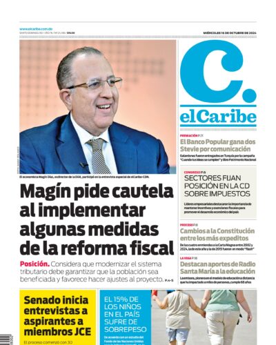 Portada Periódico El Caribe, Miércoles 16 Octubre, 2024