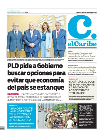 Portada Periódico El Caribe, Miércoles 23 Octubre, 2024