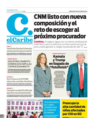 Portada Periódico El Caribe, Miércoles 30 Octubre, 2024