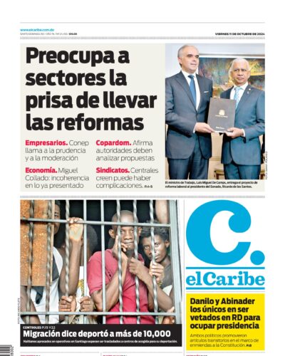 Portada Periódico El Caribe, Viernes 11 Octubre, 2024