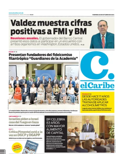 Portada Periódico El Caribe, Viernes 25 Octubre, 2024