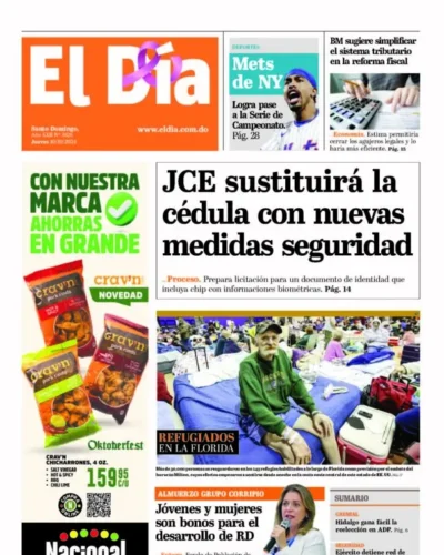 Portada Periódico El Día, Jueves 10 Octubre, 2024