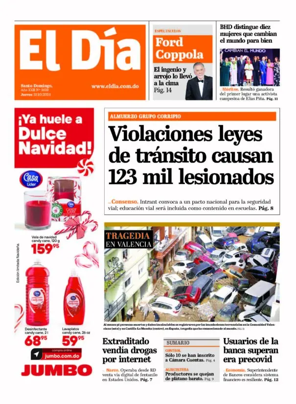 Portada Periódico El Día, Jueves 31 Octubre, 2024