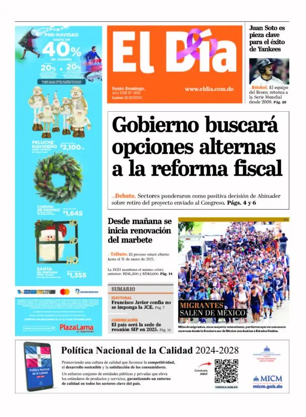 Portada Periódico El Día, Lunes 21 Octubre, 2024